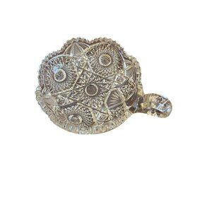 Vintage Cut Glass Candy/Condiment Dish with Intricate Starburst Design & Handle